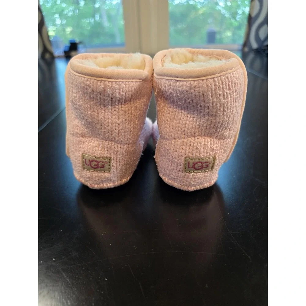UGG Jesse Purl Knit Infant Baby Boots Pink Sheepskin‎ Lined Size 2/3 (6-12M)